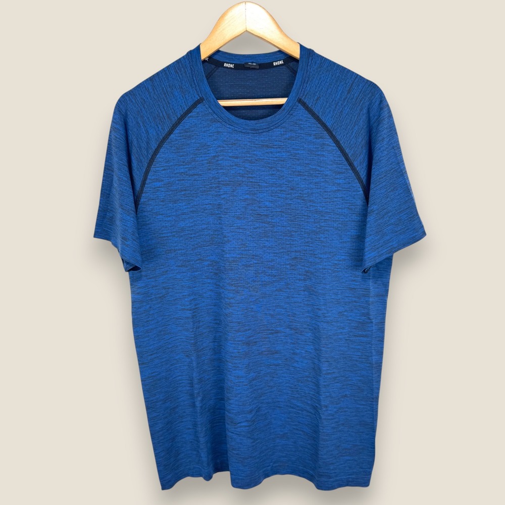 Rhone Performance T-Shirt Men Large Blue Gym Short Sleeve Athletic Stretch